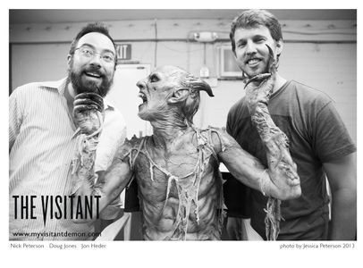 Nick Peterson jon Heder Doug Jones On set of The Visitant