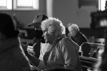 Fionnula Flanagan & Darren Thornton on set for Four Mothers (2022)