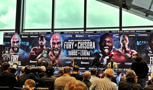 Bob Arum, Dev Sahni, Frank Warren, Tyson Fury, and Dereck Chisora in BT Sport Fight Night Live: Tyson Fury vs. Dereck Ch
