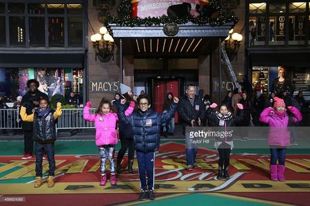 RAINA CHENG (Far right) at 89th Macy's Thanksgiving Day Parade Rehearsal with Sesame Street cast members Alan Muraoka & 