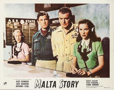 Jack Hawkins, Muriel Pavlow, and Anthony Steel in Malta Story (1953)