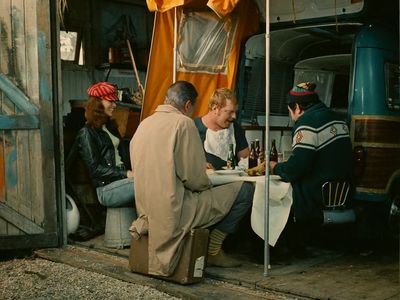Jacques Tati, Maria Kimberly, Tony Knepper, and Marcel Fraval in Trafic (1971)