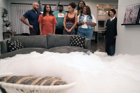 Angel Parker, Grasie Mercedes, Nicole Byer, Carl Tart, Echo Kellum, Maya Lynne Robinson, and Justin Cunningham in Grand 