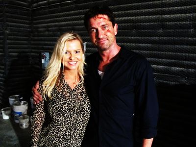 Katrin Benedikt and Gerard Butler on the Olympus Has Fallen set - Shreveport, LA - August 28, 2012.