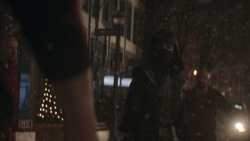 Piotr Adamczyk, Carlos Navarro, and Hailee Steinfeld in Hawkeye (2021)