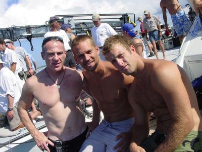 David Zelon, Paul Walker and Scott Caan on the set of Into The Blue.