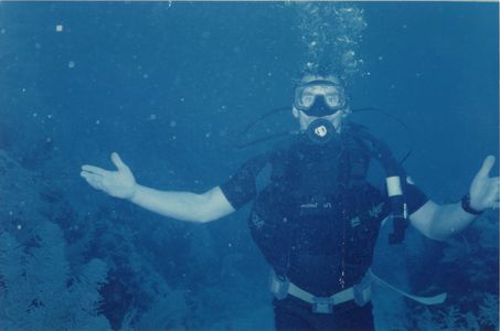 Divemaster, David Copeland ... 120 feet down on the Caribbean Ocean floor.