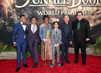 Ben Kingsley, Giancarlo Esposito, Jon Favreau, Lupita Nyong'o, Ritesh Rajan, and Neel Sethi at an event for The Jungle B