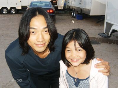 Kylie with Rain on the set of Ninja Assassin.