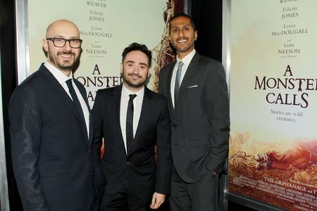 Peter Kujawski, J.A. Bayona, and Abhijay Prakash at an event for A Monster Calls (2016)