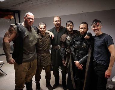 On the set of Robin Hood: The Rebellion, Martyn Ford (Brimstone),James G. Nunn (Will Scarlett),Jamie Kenna (Little Joh