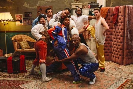 Johnny Ray Gill, Taye Diggs, Damian Gomez, Aakoman Jones, Mark Villaver, Codie Wiggins, and Josh Killacky in Opening Nig