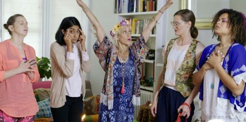 Zeph McDonough with Sunita Mani, Larisa Oleynik, Constance Shulman, and Dawn Newman in Janice Gunter Ghost Hunter