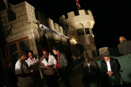Director Eric Etebari confers with actors Anthony Cistaro (Donald Loften),Race Owen (Fight Manager),Sabastian Scott (R