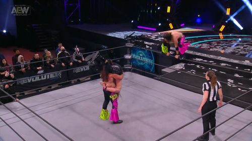 Chris Jericho, Nick Massie, Aubrey Edwards, and Matt Massie in All Elite Wrestling: Revolution (2021)