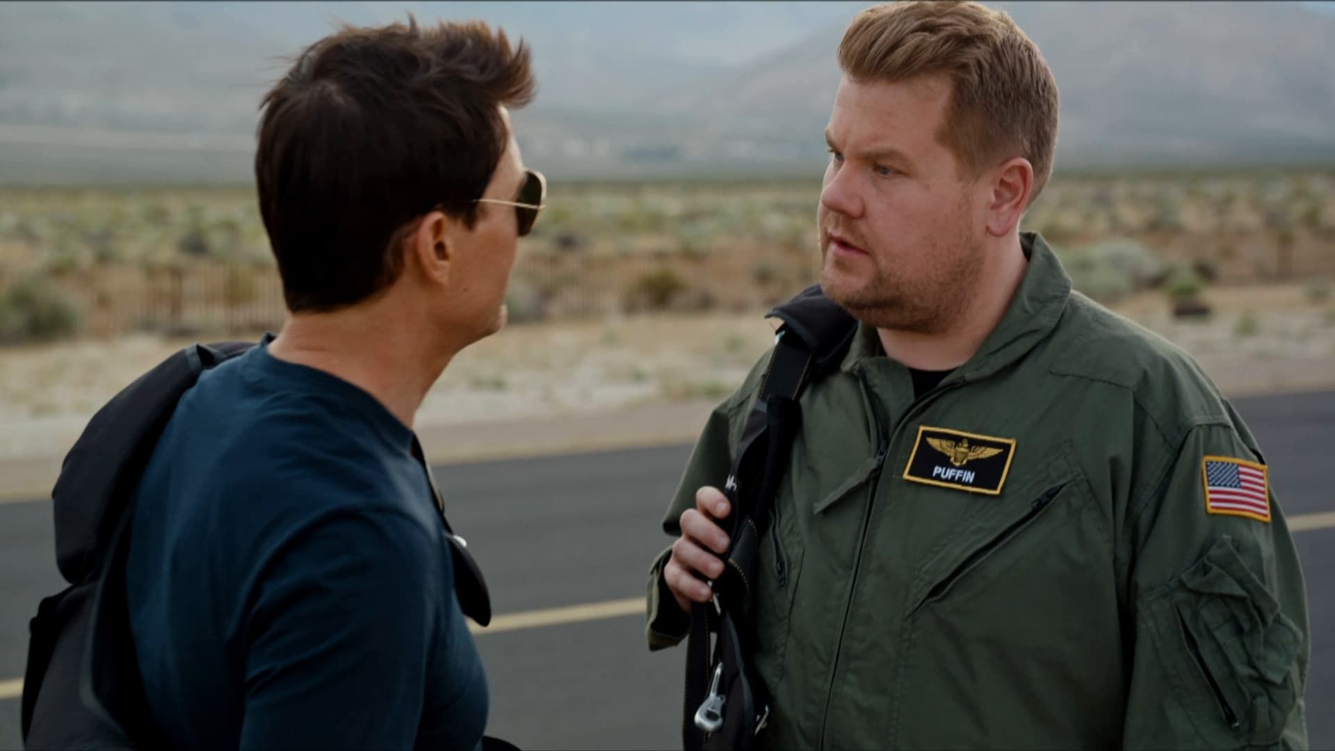 James Corden's Top Gun Training with Tom Cruise background