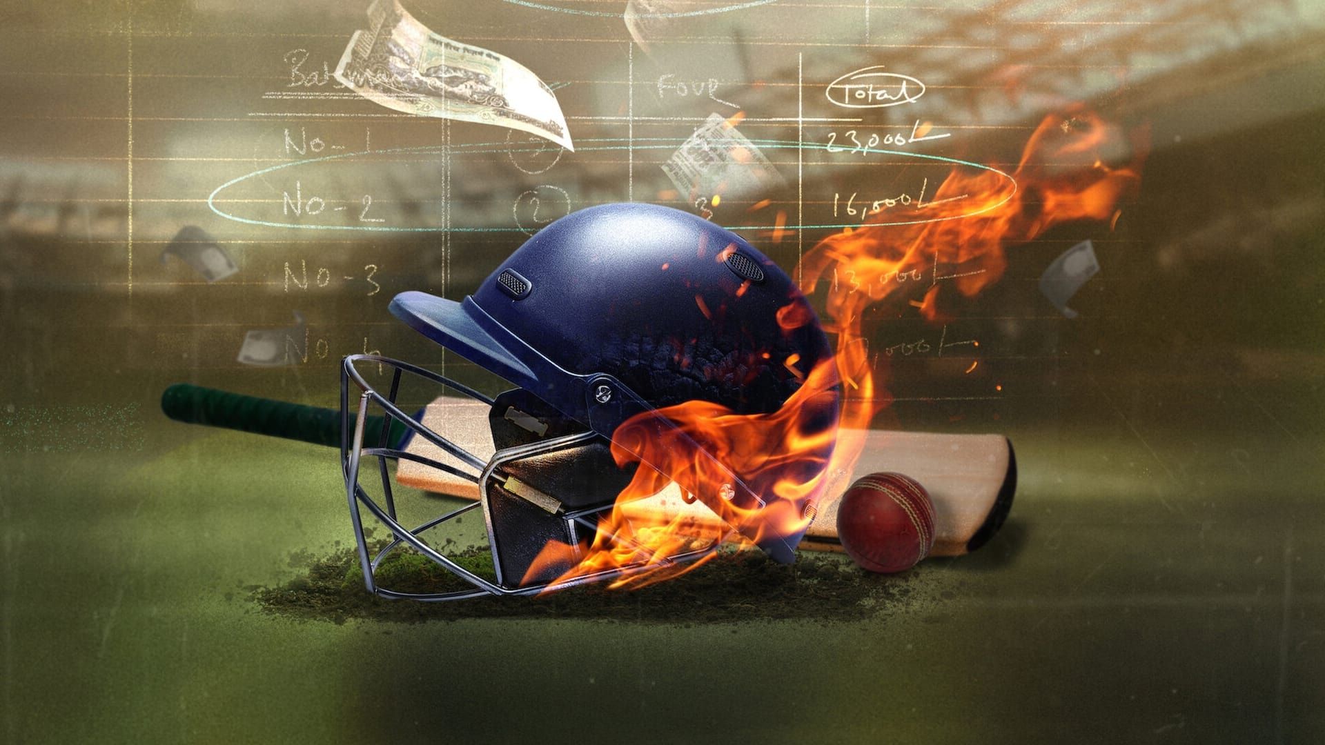 Caught Out: Crime. Corruption. Cricket background