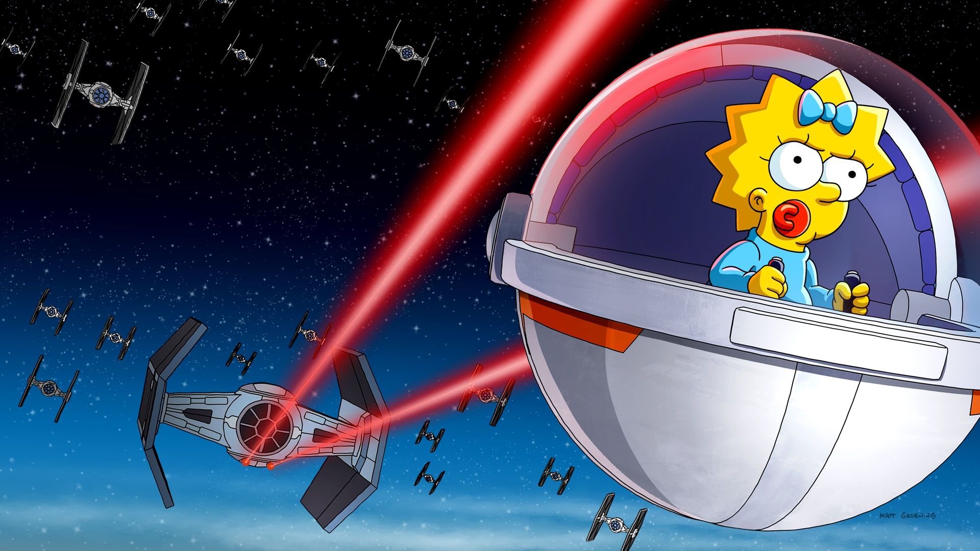 Maggie Simpson in Rogue Not Quite One background