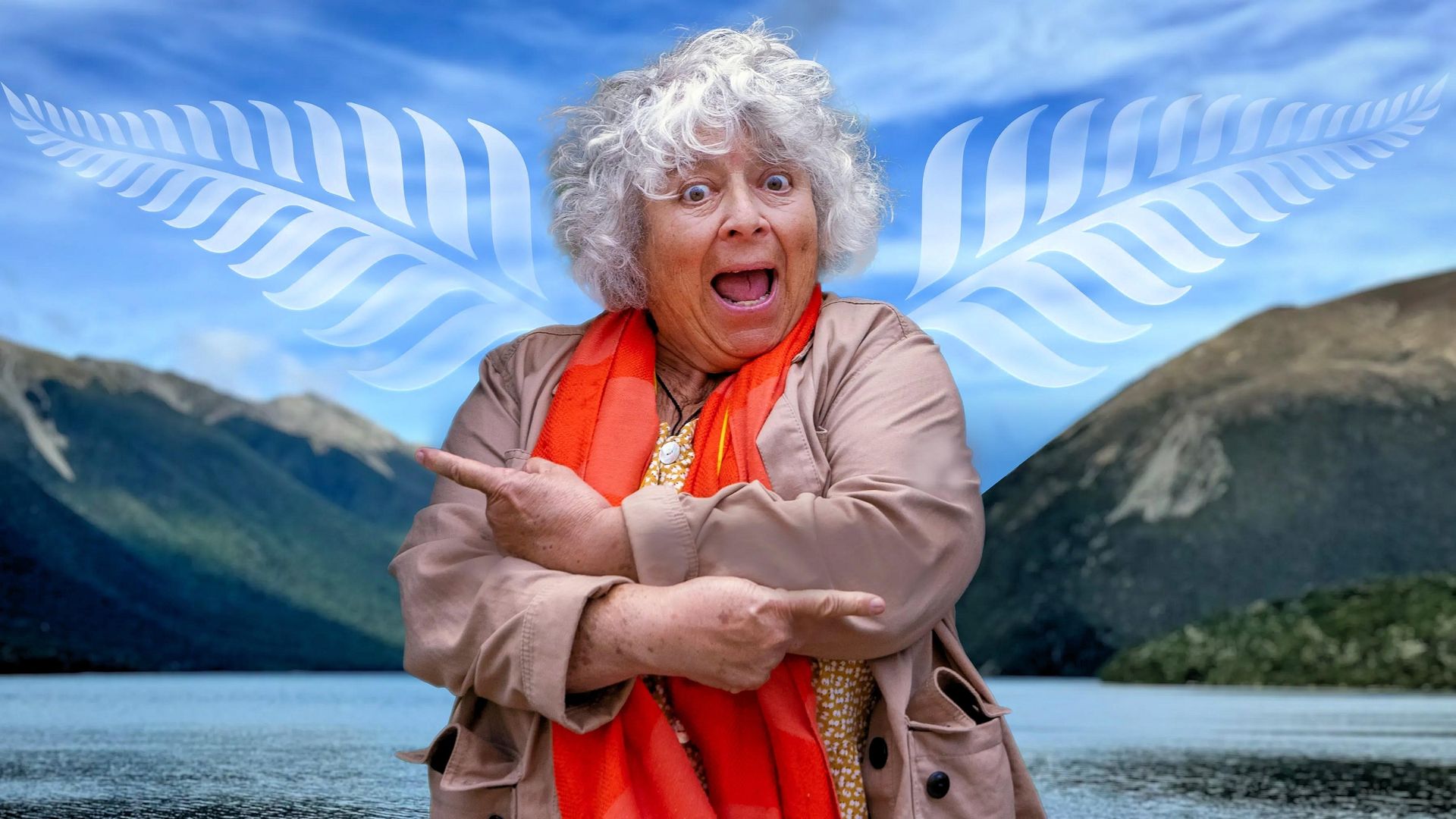 Miriam Margolyes in New Zealand background