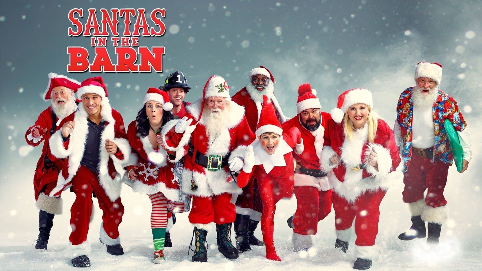 Santas in the Barn background