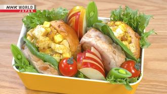 Episode 1 Sweet Chili Chicken Tatsuta Bento & Curry Chicken Salad Sandwich
